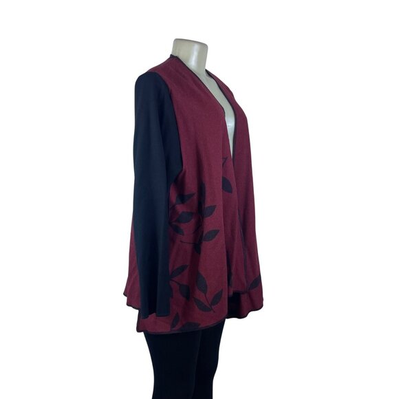 Ahni Womens Red & Black Wool Blend Wrap Jacket With Botanical Print Size 2 - Picture 2 of 7